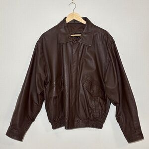 Vintage Fenzia Dark Academia Lined Dark Brown Leather Bomber Jacket Size L